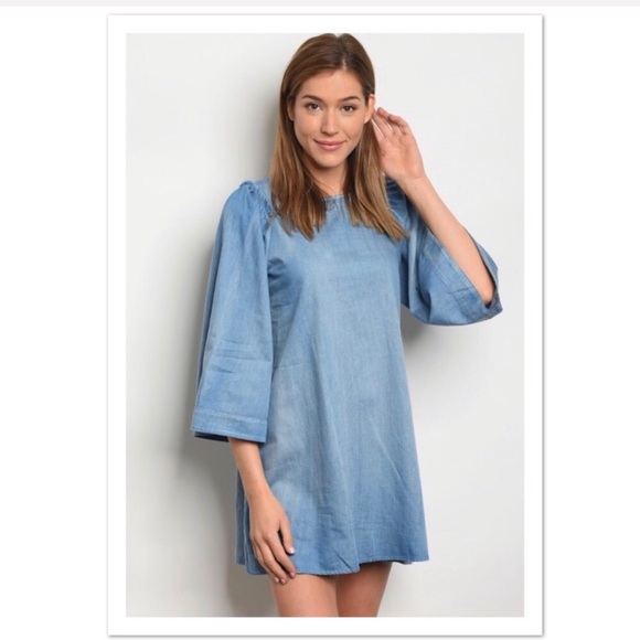 Boutique Dresses & Skirts - {HP}{$FIRM}Light Denim Bell Sleeve Dress {S left}
